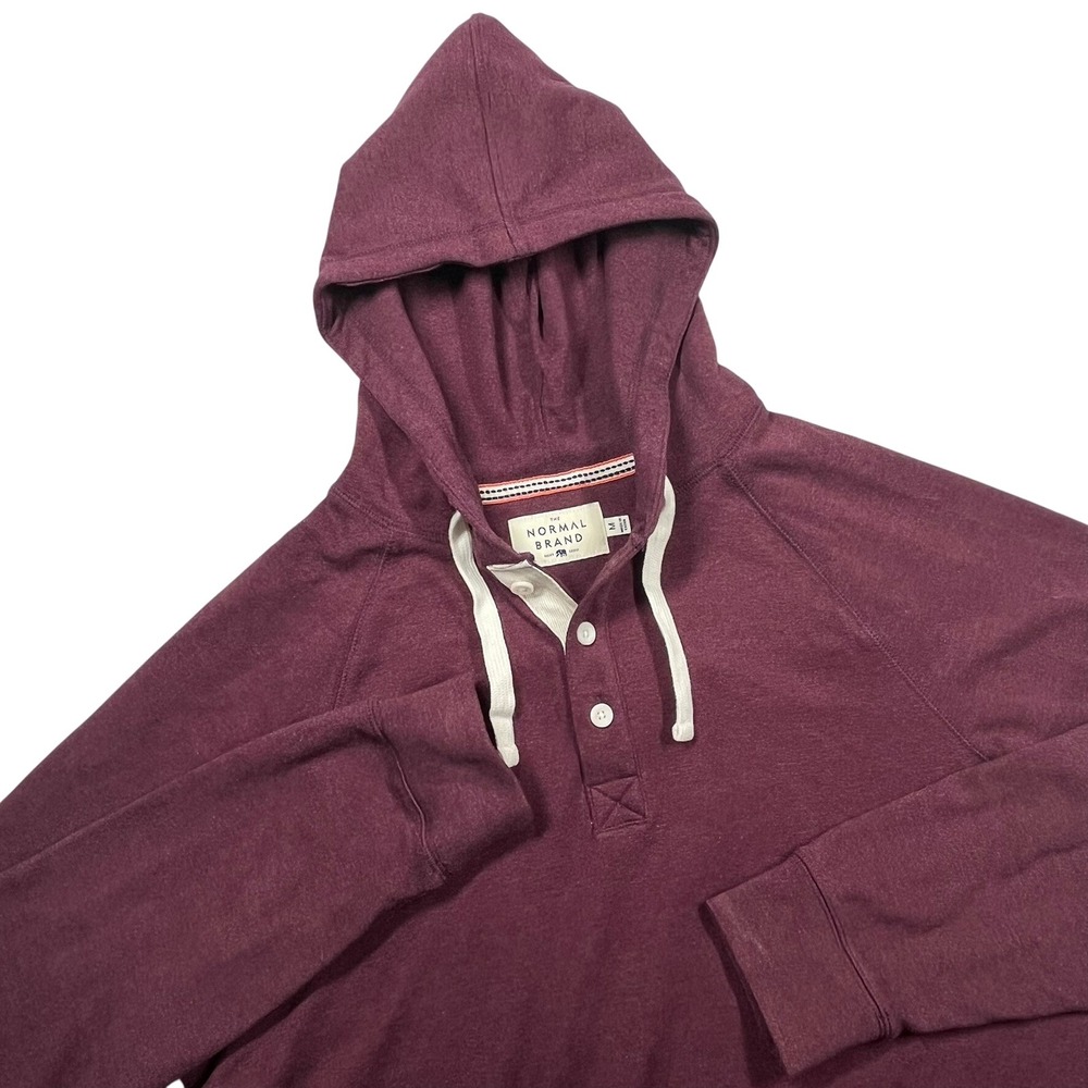 The Normal Brand Henley Hoodie Mens Medium Burgundy Heathered Raglan Bear Logo